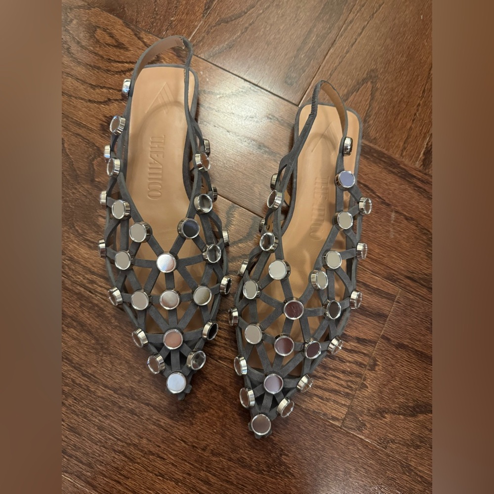 The Attico Metallic Grid Dark Grey Ballerina Flat Sz 40 worn once
